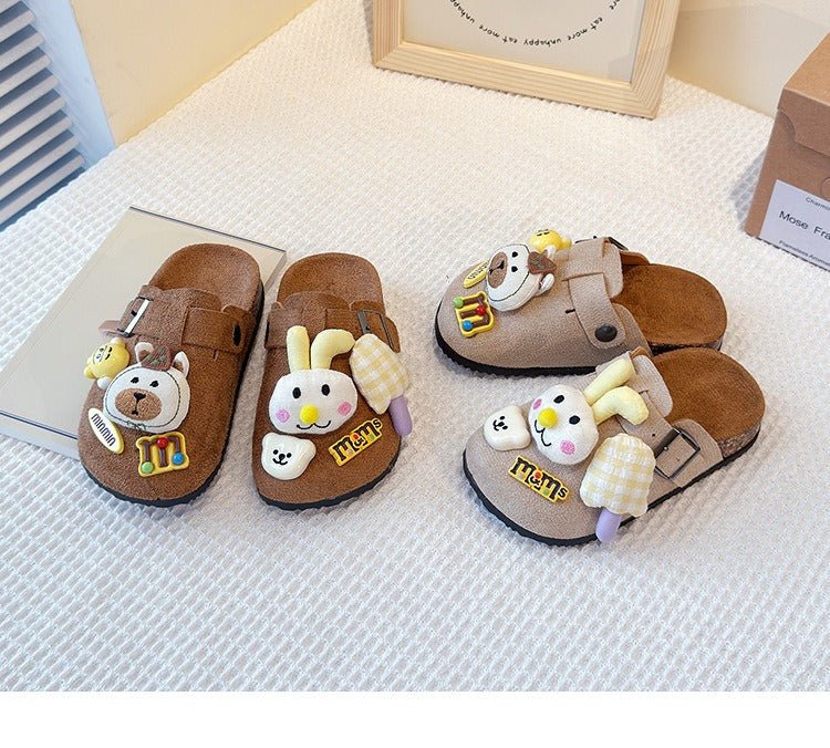 Cute bear plush Birkenstocks closed-toe slippers (Available) - Mom & Kids