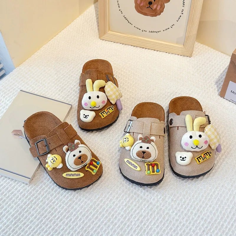 Cute bear plush Birkenstocks closed-toe slippers (Available) - Mom & Kids