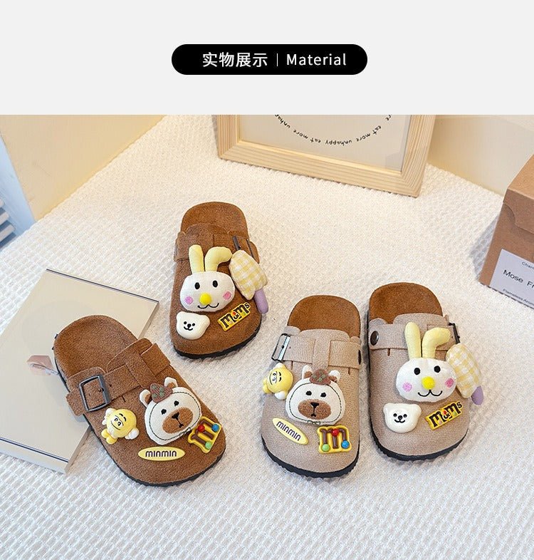 Cute bear plush Birkenstocks closed-toe slippers (Available) - Mom & Kids