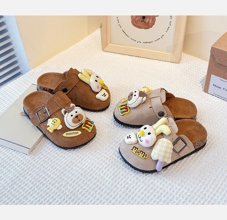 Cute bear plush Birkenstocks closed-toe slippers (Available) - Mom & Kids