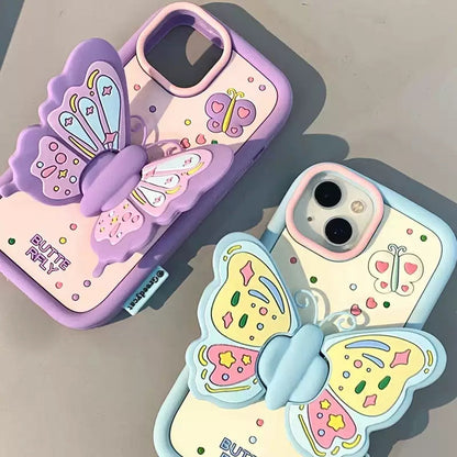 Girl Heart Butterfly Wings Folding Bracket Phone Case Drop-resistant