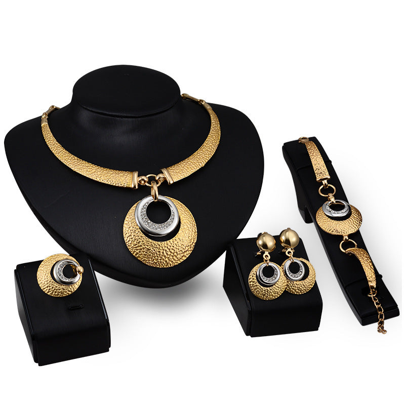 Gold Four-piece Necklace, Earrings And Jewelry Set