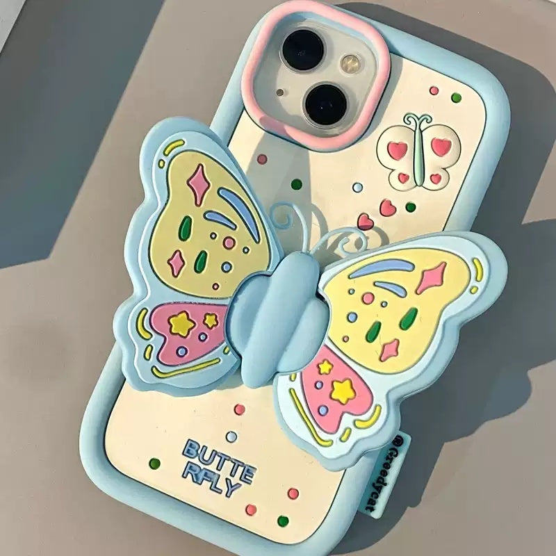 Girl Heart Butterfly Wings Folding Bracket Phone Case Drop-resistant