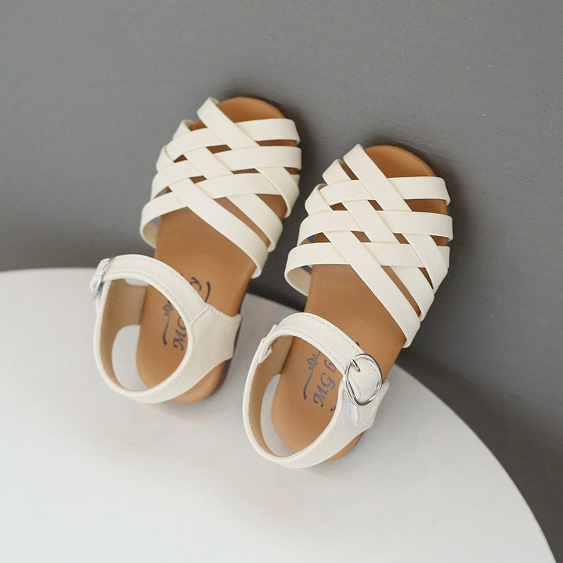 Kids Buckle Toe Soft Sole Woven Sandals[available]