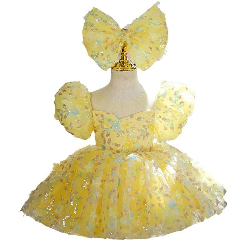 Yellow Puffy Gauze Princess Dress Children's Birthday Catwalk Performance Piano Performance