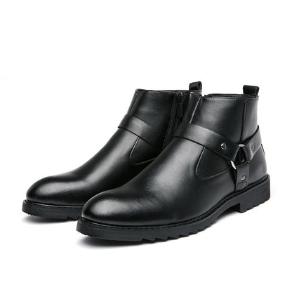 Zipper Pointed British Style High-top Large Size Leather Boots