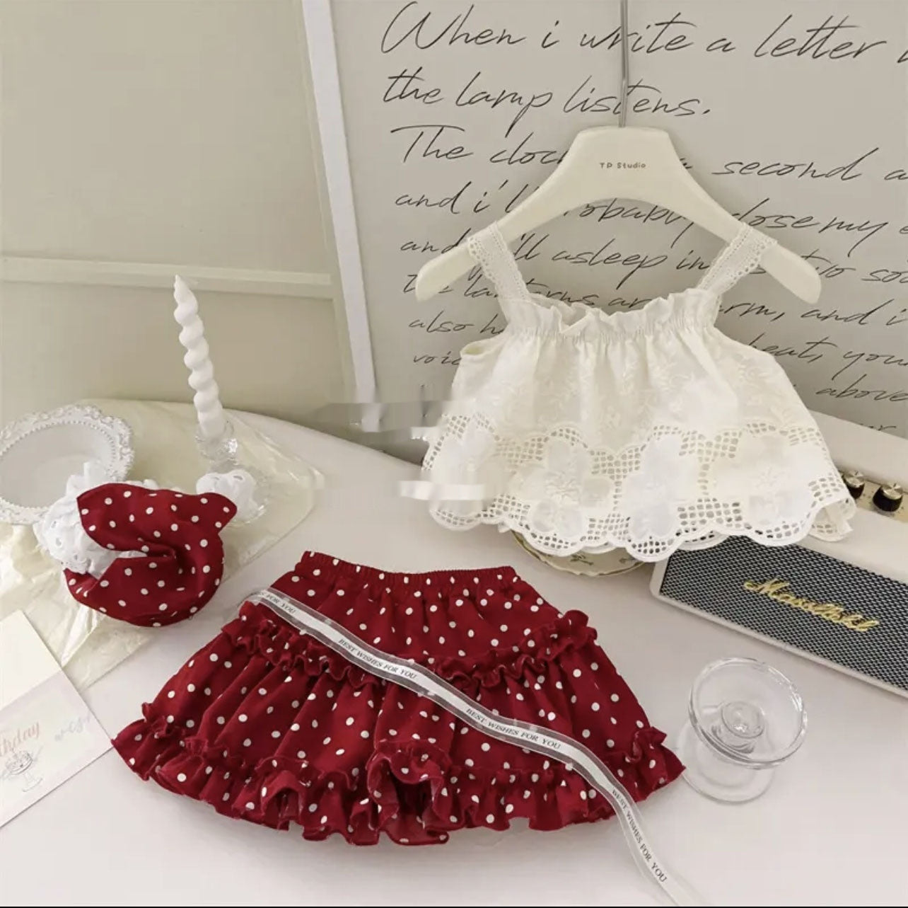 Children's Bow Knitted Vest Top Bud Skirt Two-piece Set