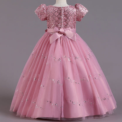 Girls' Fashion Sequin Bow Mesh Dress