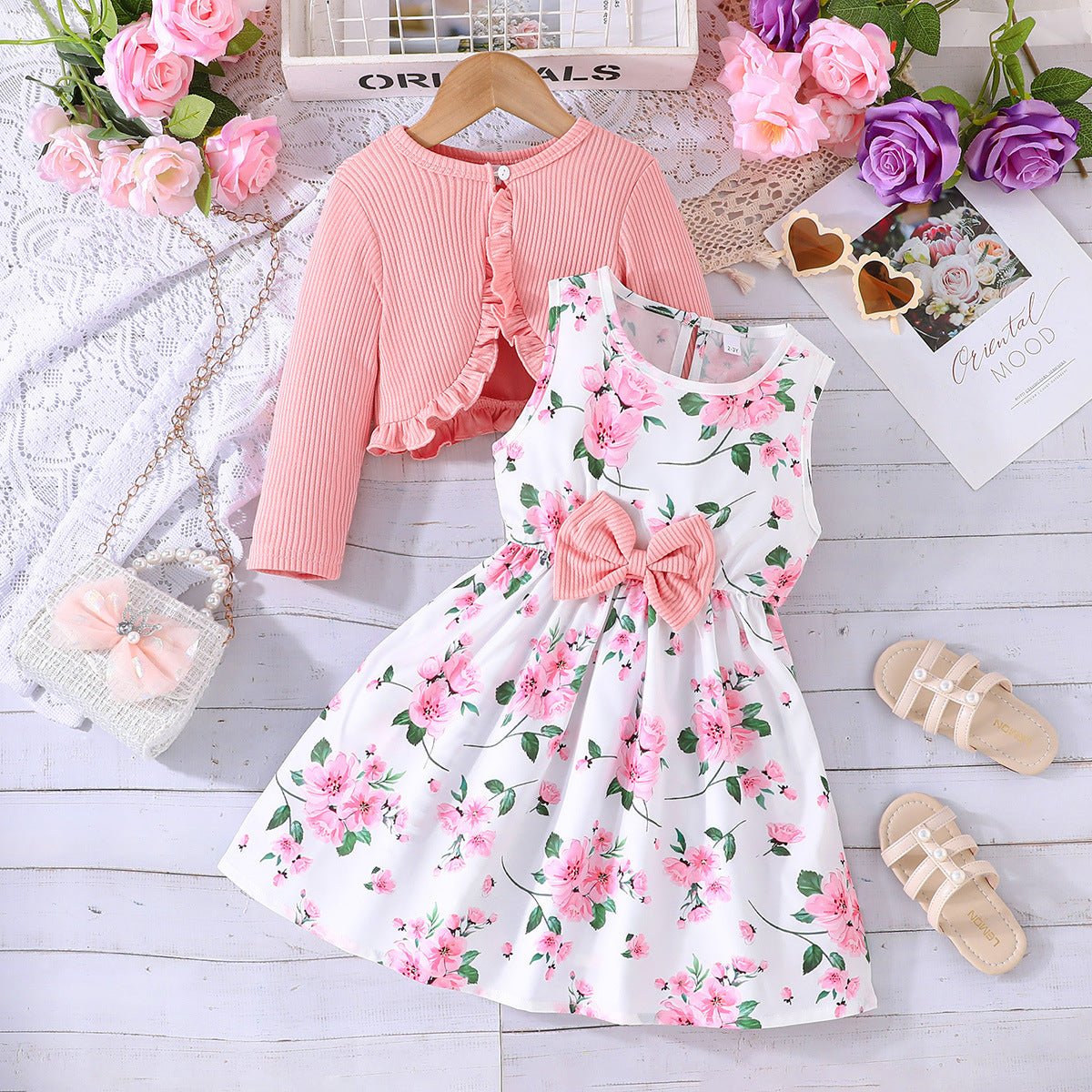 Girls' Colorful Suspender Skirt Solid Color Coat Set (available) - Mom & Kids