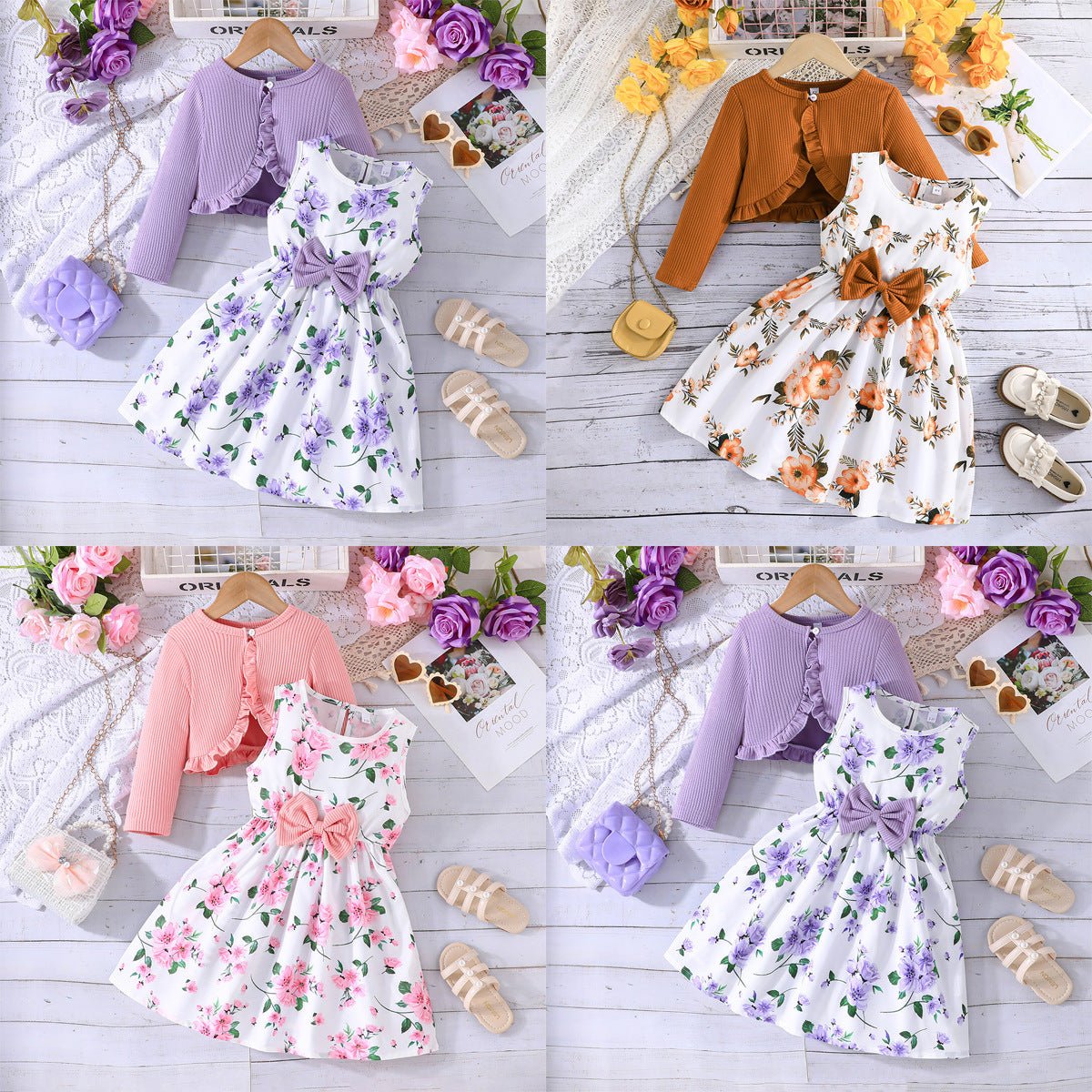 Girls' Colorful Suspender Skirt Solid Color Coat Set (available) - Mom & Kids