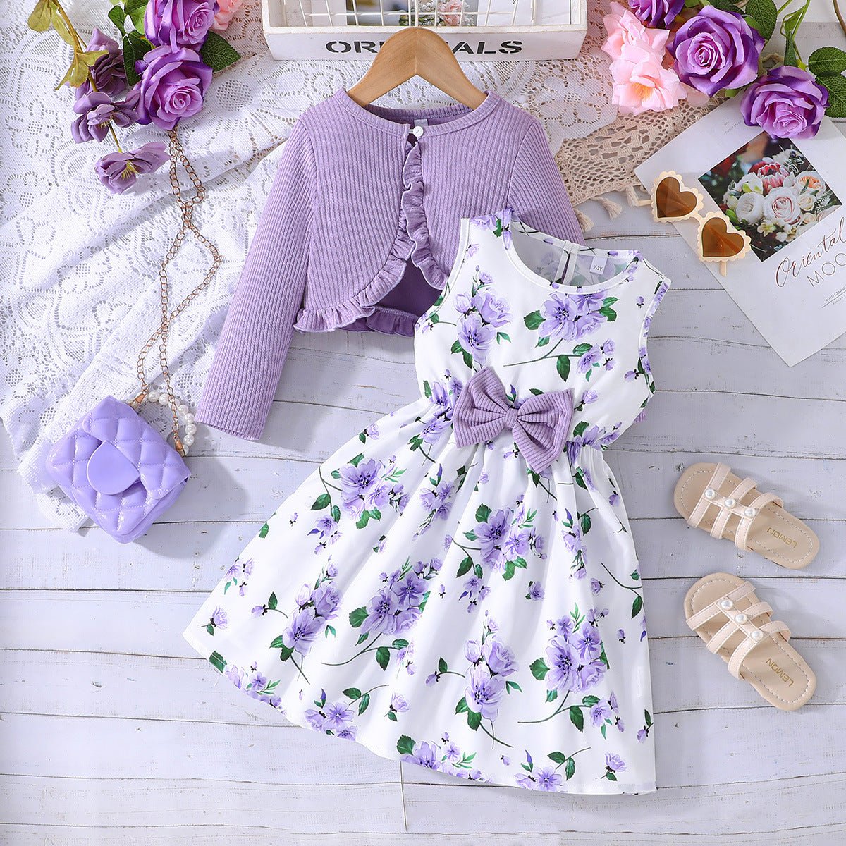 Girls' Colorful Suspender Skirt Solid Color Coat Set (available) - Mom & Kids