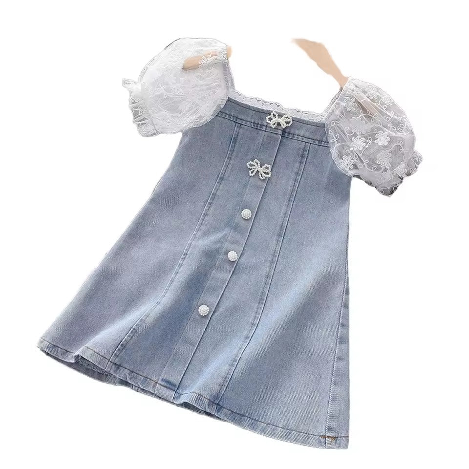 Cowboy Clothing Puff Sleeves Princess Dress for Kids Girls
