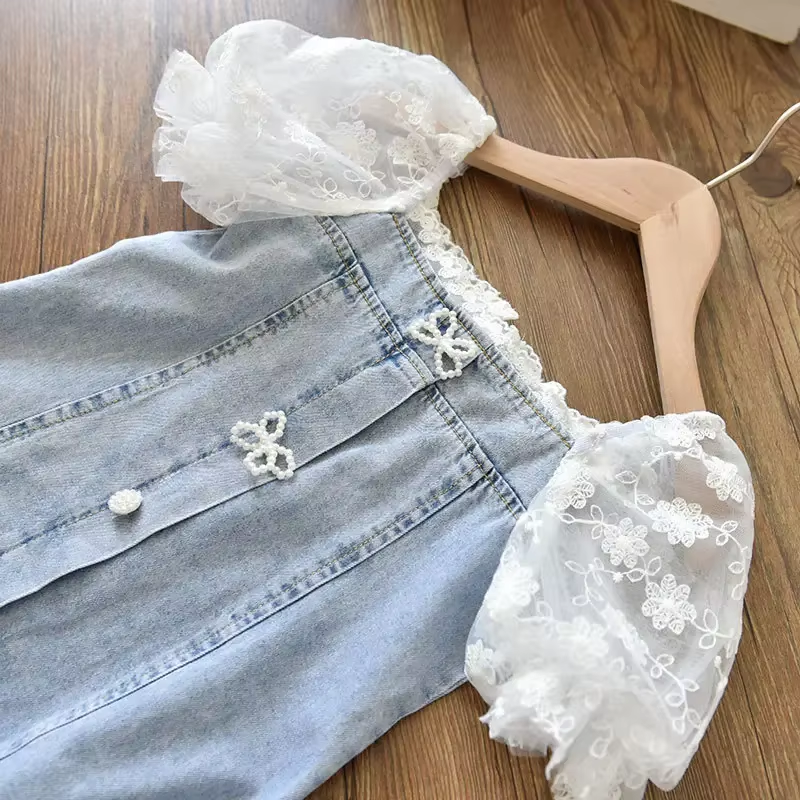 Cowboy Clothing Puff Sleeves Princess Dress for Kids Girls