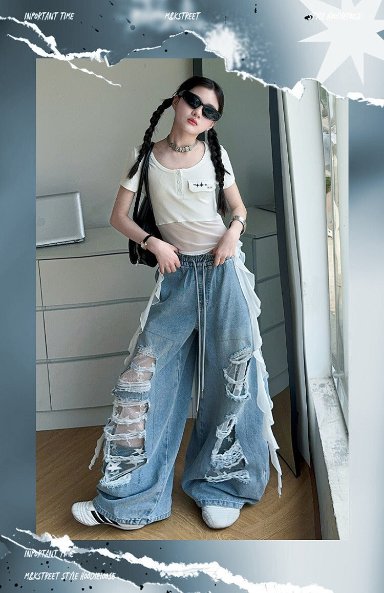 Hip-hop girl group hiphop catwalk ripped jeans jazz dance performance clothes