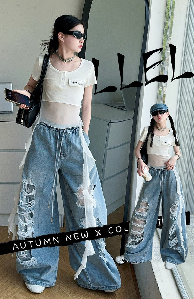 Hip-hop girl group hiphop catwalk ripped jeans jazz dance performance clothes