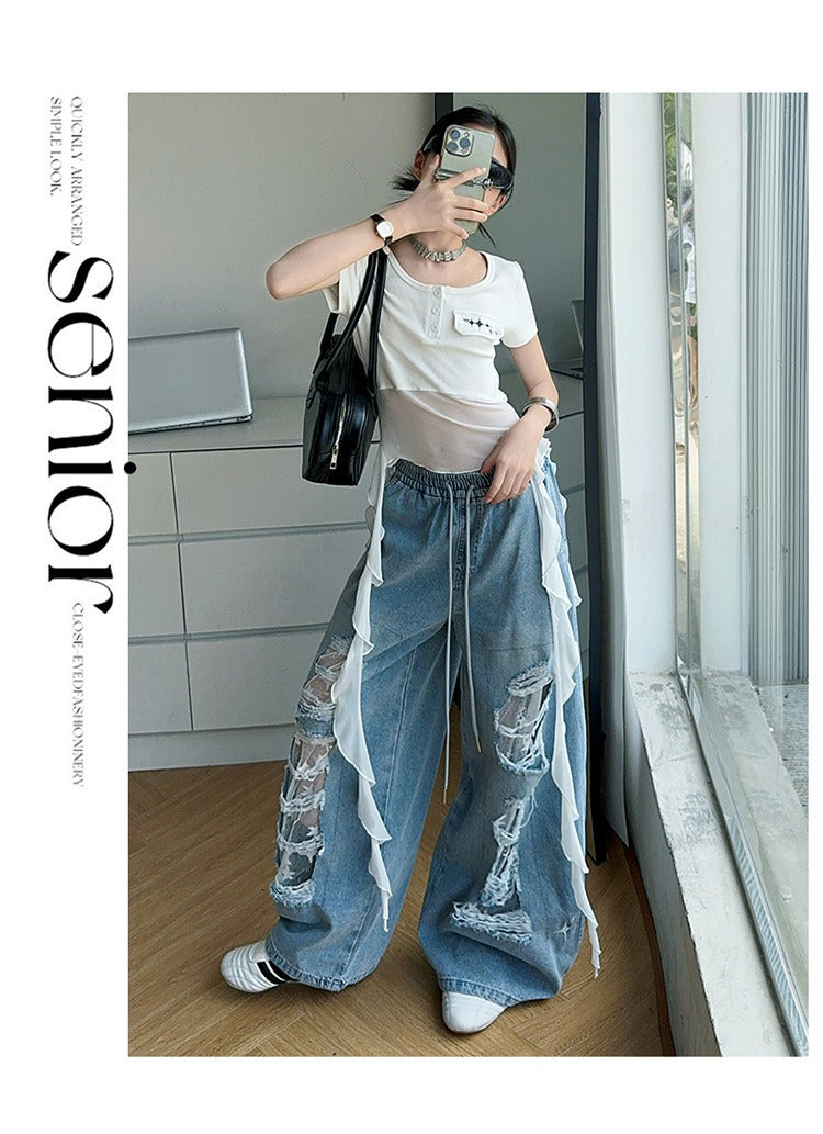 Hip-hop girl group hiphop catwalk ripped jeans jazz dance performance clothes