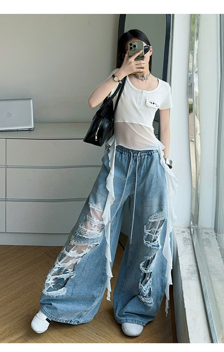 Hip-hop girl group hiphop catwalk ripped jeans jazz dance performance clothes