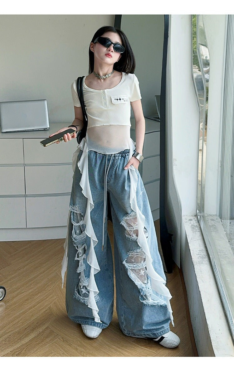 Hip-hop girl group hiphop catwalk ripped jeans jazz dance performance clothes