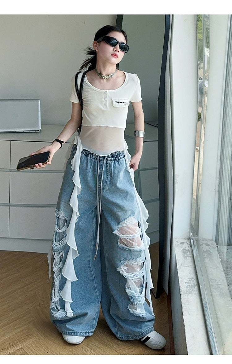 Hip-hop girl group hiphop catwalk ripped jeans jazz dance performance clothes