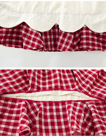 Baby girl's summer dress with plaid strawberry pattern and flutter sleeves, bunny vest dress, thin summer princess dress