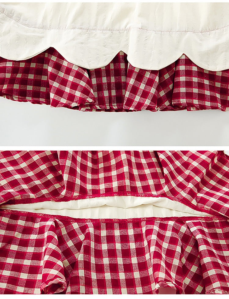 Baby girl's summer dress with plaid strawberry pattern and flutter sleeves, bunny vest dress, thin summer princess dress