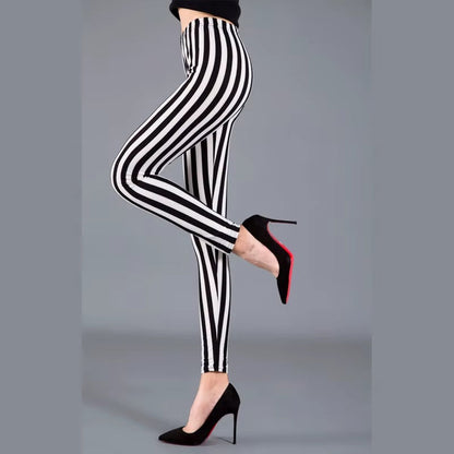 Women Plaid Leggings Fashion Print Fitness Houndstooth Floral Stripe Dot Leopard Pure Black Pants High Waist Trousers (Available)
