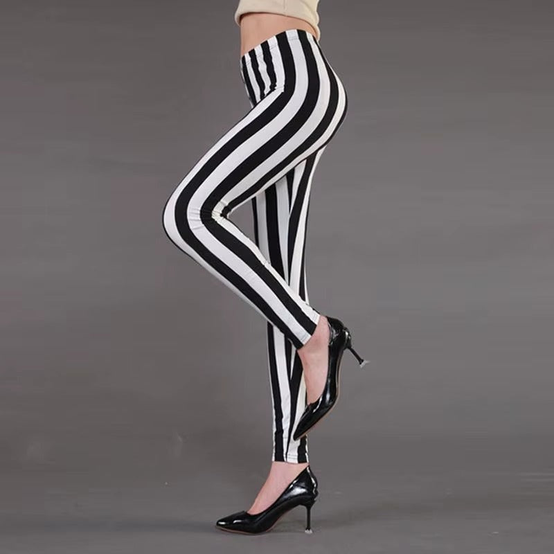 Women Plaid Leggings Fashion Print Fitness Houndstooth Floral Stripe Dot Leopard Pure Black Pants High Waist Trousers (Available)