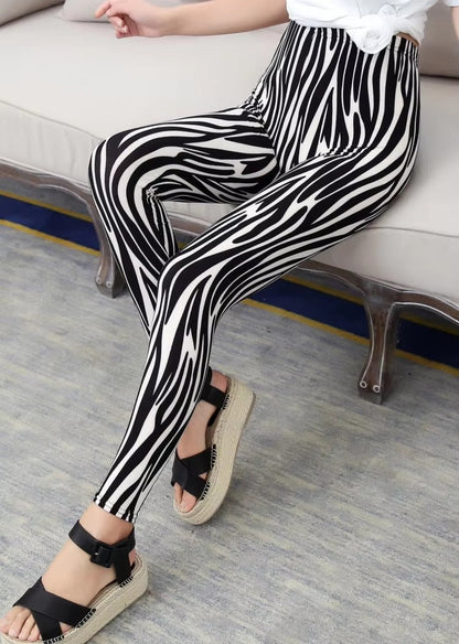 Women Plaid Leggings Fashion Print Fitness Houndstooth Floral Stripe Dot Leopard Pure Black Pants High Waist Trousers (Available)
