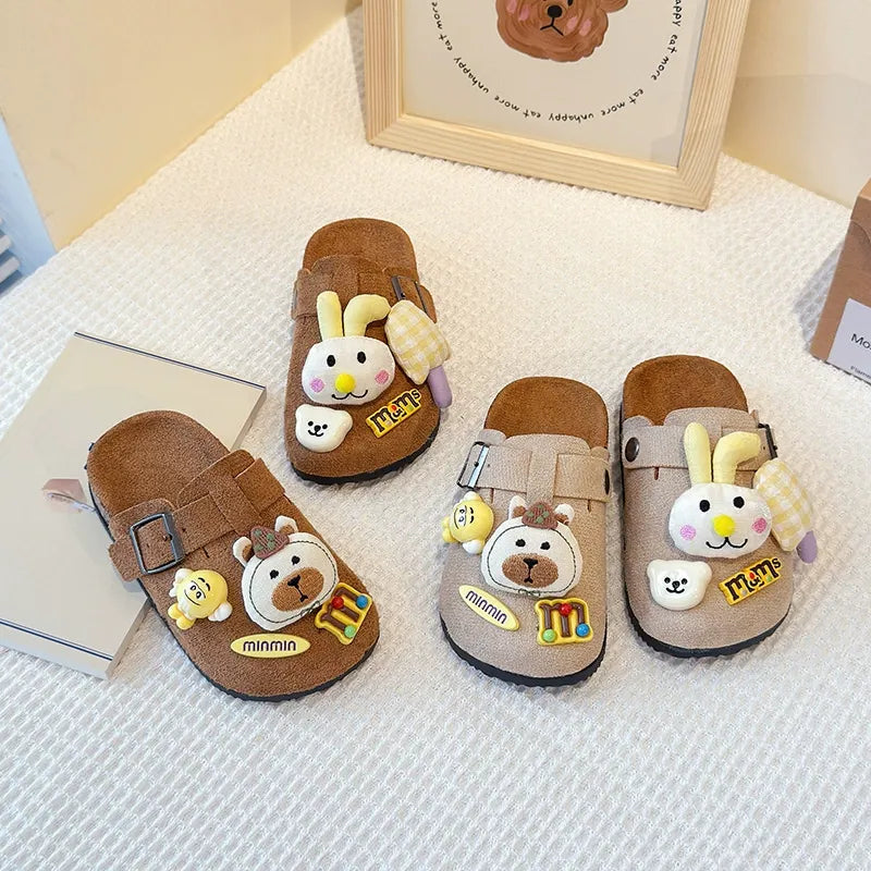 Cute bear plush Birkenstocks closed-toe slippers