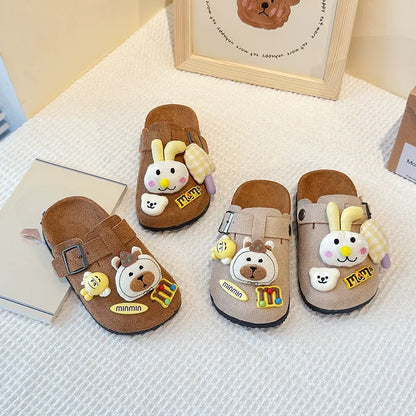 Cute bear plush Birkenstocks closed-toe slippers