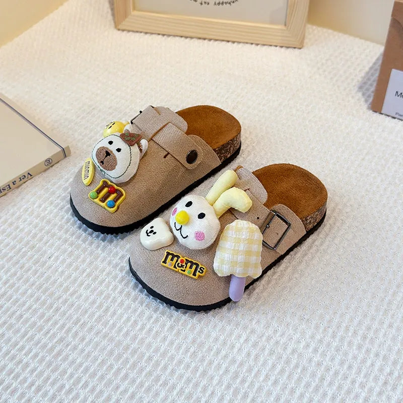 Cute bear plush Birkenstocks closed-toe slippers