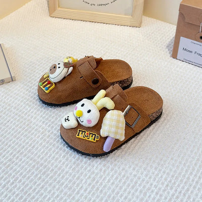 Cute bear plush Birkenstocks closed-toe slippers
