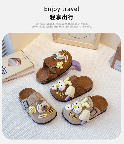 Cute bear plush Birkenstocks closed-toe slippers