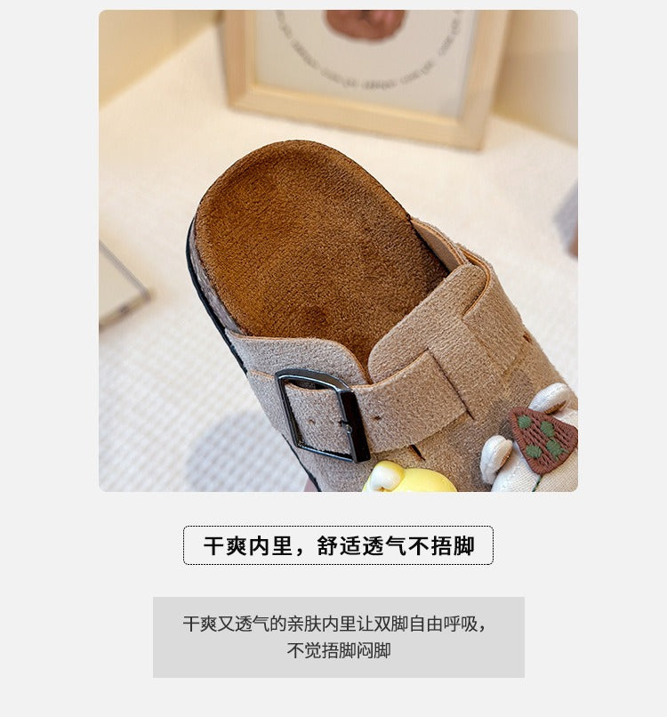 Cute bear plush Birkenstocks closed-toe slippers