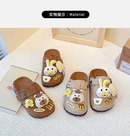 Cute bear plush Birkenstocks closed-toe slippers