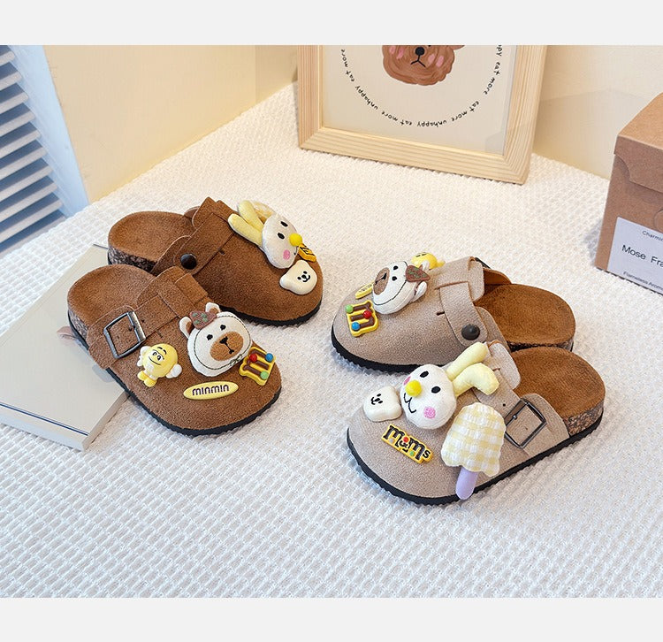 Cute bear plush Birkenstocks closed-toe slippers