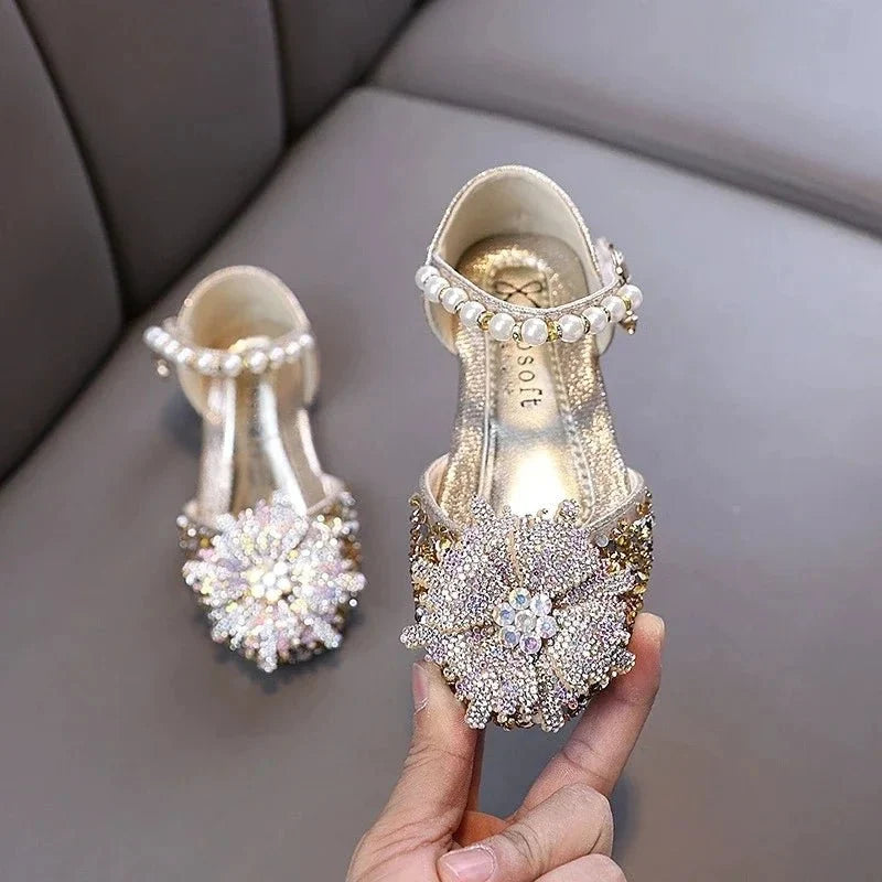 Kids Rhinestones Bow Sandals Cute Girls Party Sandals Children's Princess Shoes Fashion Soft Sole Flat Beach Sandals - Mom & Kids