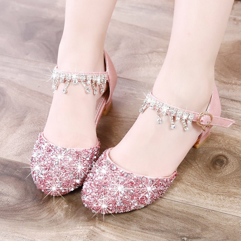 Little Girl Crystal Shoes Dress Shoes Children High Heels (Available) - Mom & Kids
