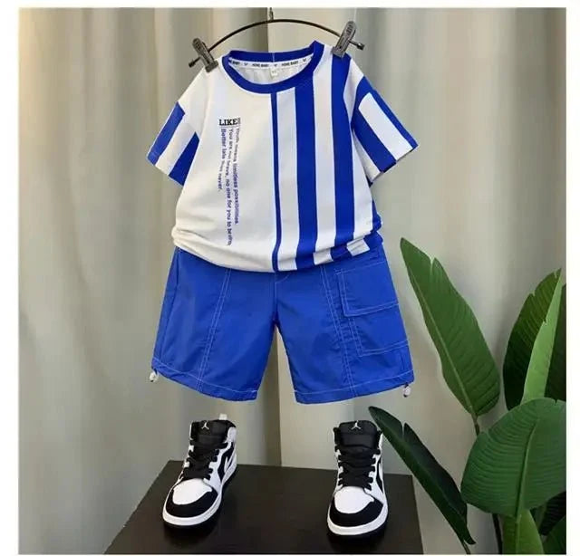 Summer Boy Clothing Suit New Children's Clothes Set Boys Short Sleeve T-Shirt Shorts 2 Piece Set Kids Sportswear Suit 2 4 6 8Y [Avaiilable] - Mom & Kids