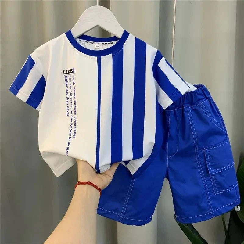 Summer Boy Clothing Suit New Children's Clothes Set Boys Short Sleeve T-Shirt Shorts 2 Piece Set Kids Sportswear Suit 2 4 6 8Y [Avaiilable] - Mom & Kids