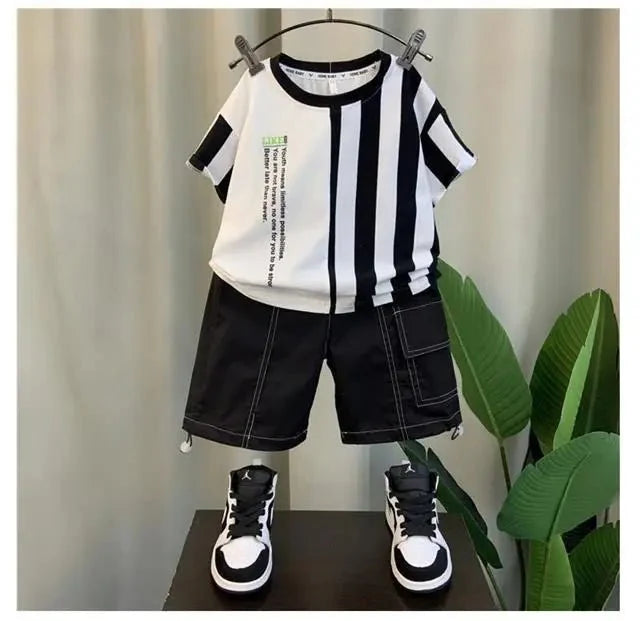 Summer Boy Clothing Suit New Children's Clothes Set Boys Short Sleeve T-Shirt Shorts 2 Piece Set Kids Sportswear Suit 2 4 6 8Y [Avaiilable] - Mom & Kids