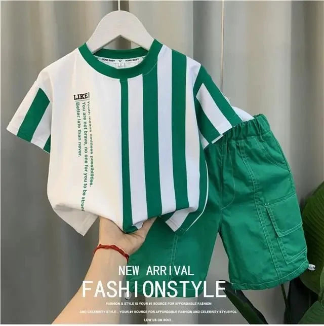 Summer Boy Clothing Suit New Children's Clothes Set Boys Short Sleeve T-Shirt Shorts 2 Piece Set Kids Sportswear Suit 2 4 6 8Y [Avaiilable] - Mom & Kids