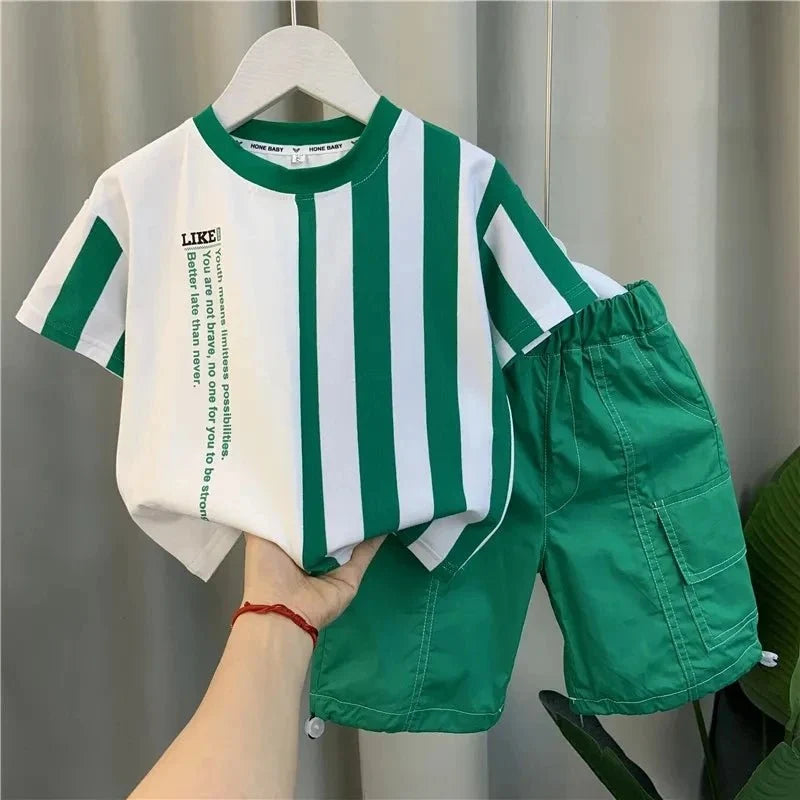 Summer Boy Clothing Suit New Children's Clothes Set Boys Short Sleeve T-Shirt Shorts 2 Piece Set Kids Sportswear Suit 2 4 6 8Y [Avaiilable] - Mom & Kids