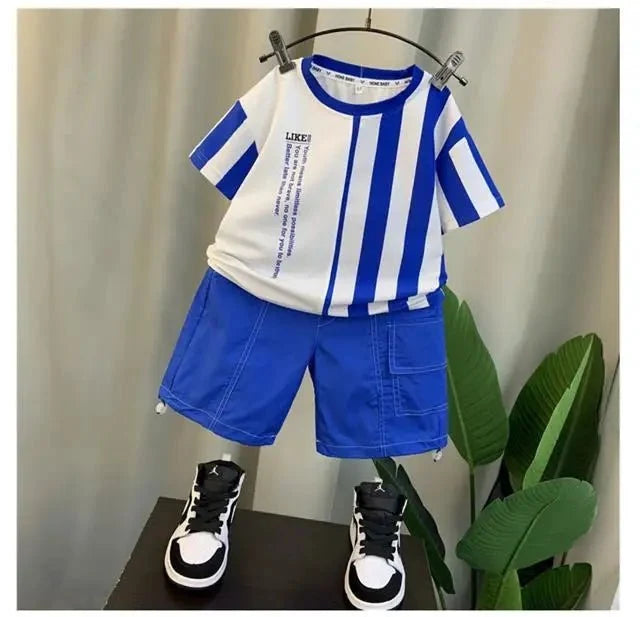 Summer Boy Clothing Suit New Children's Clothes Set Boys Short Sleeve T-Shirt Shorts 2 Piece Set Kids Sportswear Suit 2 4 6 8Y [Avaiilable] - Mom & Kids