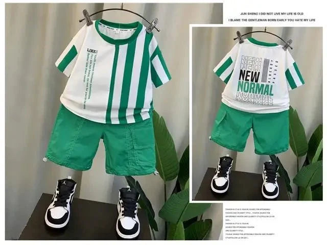 Summer Boy Clothing Suit New Children's Clothes Set Boys Short Sleeve T-Shirt Shorts 2 Piece Set Kids Sportswear Suit 2 4 6 8Y [Avaiilable] - Mom & Kids