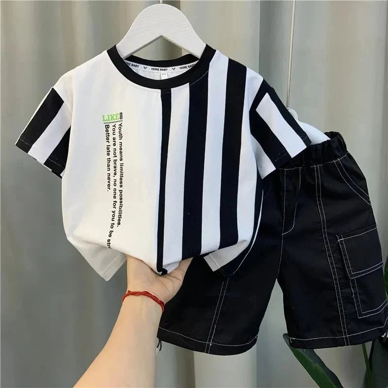 Summer Boy Clothing Suit New Children's Clothes Set Boys Short Sleeve T-Shirt Shorts 2 Piece Set Kids Sportswear Suit 2 4 6 8Y [Avaiilable] - Mom & Kids