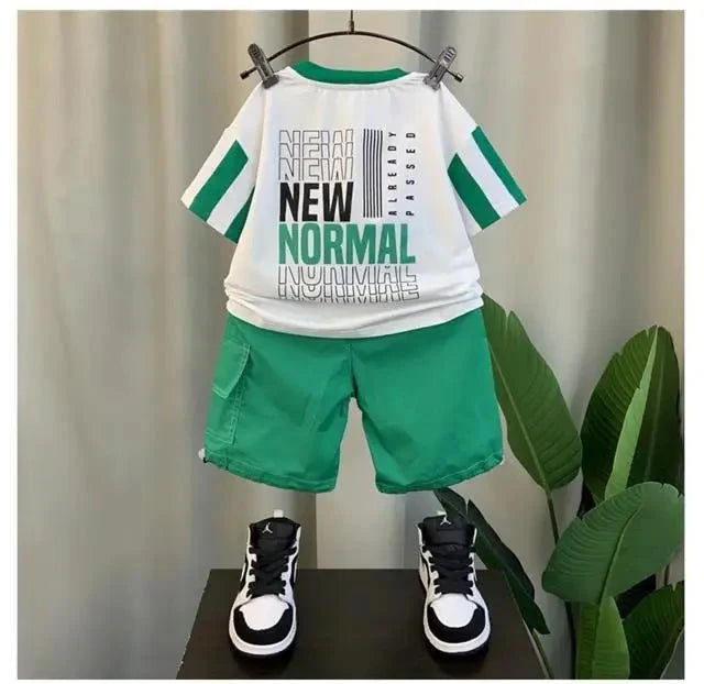 Summer Boy Clothing Suit New Children's Clothes Set Boys Short Sleeve T-Shirt Shorts 2 Piece Set Kids Sportswear Suit 2 4 6 8Y [Avaiilable] - Mom & Kids