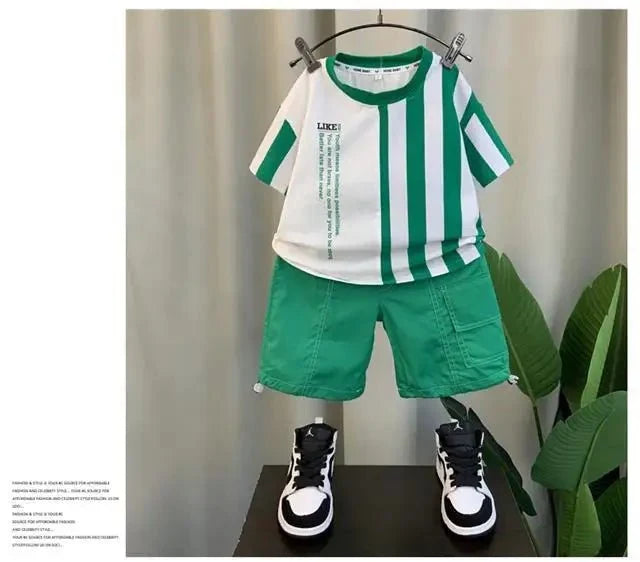 Summer Boy Clothing Suit New Children's Clothes Set Boys Short Sleeve T-Shirt Shorts 2 Piece Set Kids Sportswear Suit 2 4 6 8Y [Avaiilable] - Mom & Kids
