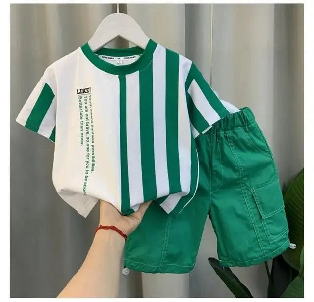 Summer Boy Clothing Suit New Children's Clothes Set Boys Short Sleeve T-Shirt Shorts 2 Piece Set Kids Sportswear Suit 2 4 6 8Y [Avaiilable] - Mom & Kids