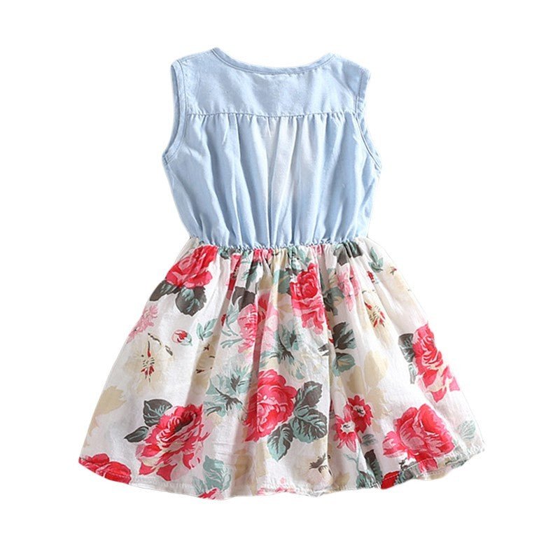 Summer Children Sleeveless Girl Denim Floral Dresses (Available) - Mom & Kids